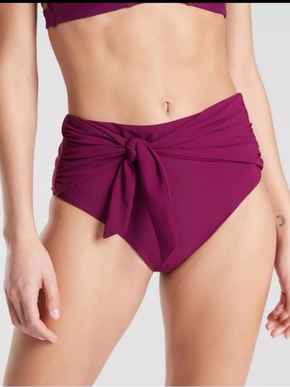 Athleta High-Waist Tie Front Bikini Bottom Size XXS Plum NWT